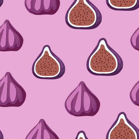 Seamless pattern with cute doodle figs fruits. Vector illustrationの写真素材