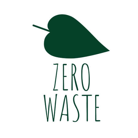 Zero waste   isolated on white background. Linear icon eco friendly label with green leaves. Vector illustrationのイラスト素材