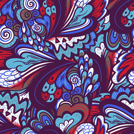 Colorful seamless pattern with ornate nature elements. Vector illustrationの写真素材