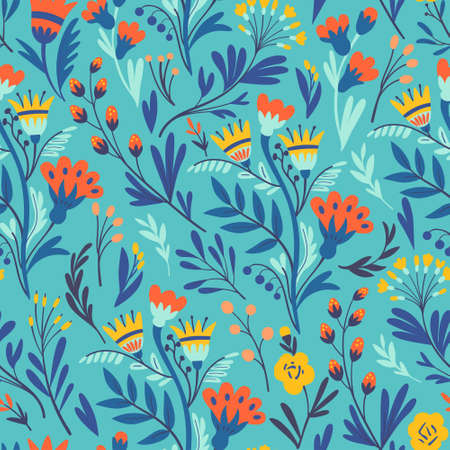 Vector floral pattern in minimalistic style with cute simple stylized abstract flowers. Vector illustrationのイラスト素材