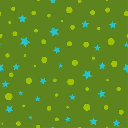 Simple minimalistic seamless pattern with green bubble circles and blue stars. Vector illustrationのイラスト素材