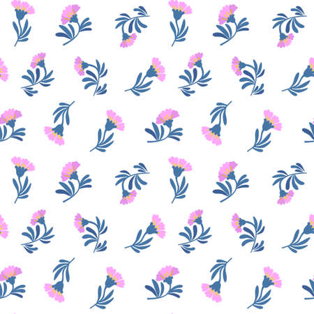 Vector floral pattern in minimalistic style with cute simple stylized abstract flowers. Vector illustrationのイラスト素材