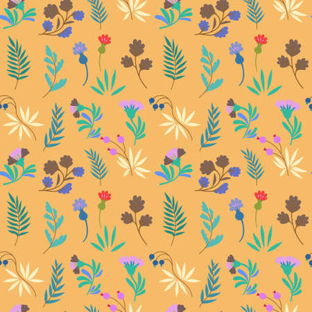 Vector floral pattern in minimalistic style with cute simple stylized abstract flowers. Vector illustrationのイラスト素材