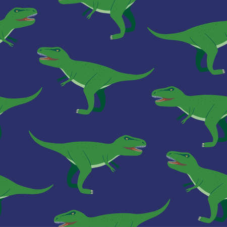 Seamless pattern with angry Tyrannosaurus rex cartoon characters for children design, textile and accessories. Hand drawn vector illustration.のイラスト素材