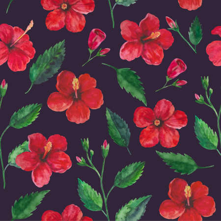 Watercolor seamless tropical pattern with hibiscus lowers for design and textile. High quality illustrationの写真素材