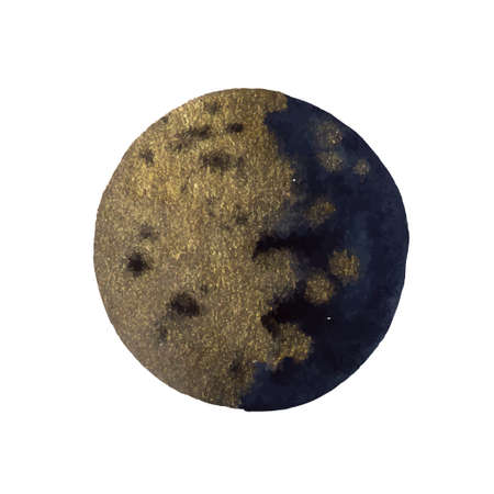 Golden add indigo watercolor abstract shape isolated on white background. Vector illustrationのイラスト素材