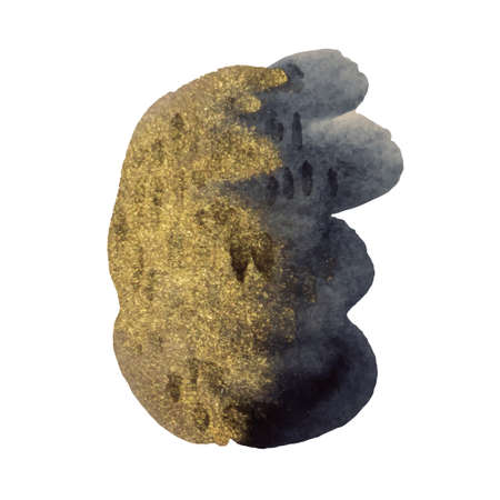 Golden add indigo watercolor abstract shape isolated on white background. Vector illustrationのイラスト素材