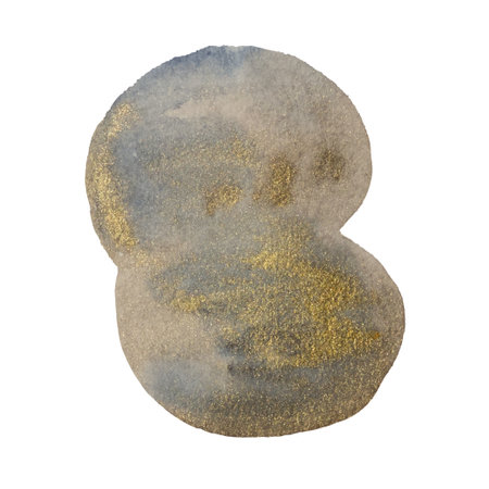 Golden add indigo watercolor abstract shape isolated on white background. Vector illustrationの写真素材