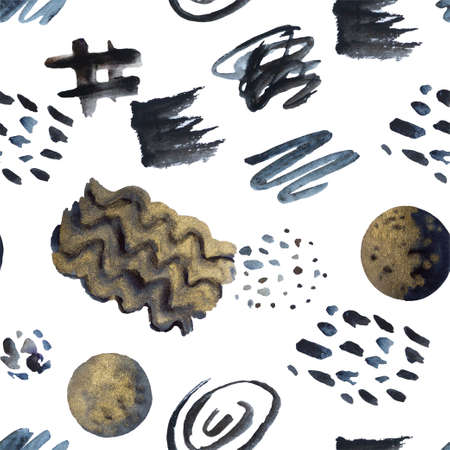 Modern trendy seamless pattern with abstract watercolor shapes and spots for design and textile.High quality painting.の写真素材