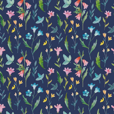 Cute delicate pattern with watercolor painted flowers for textile, fabric, wallpaper and design. High quality textureの写真素材