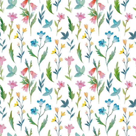 Cute delicate pattern with watercolor painted flowers for textile, fabric, wallpaper and design. High quality textureの写真素材