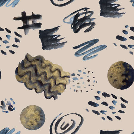 Modern trendy seamless pattern with abstract watercolor shapes and spots for design and textile.High...