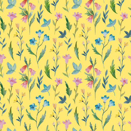 Cute delicate pattern with watercolor painted flowers for textile, fabric, wallpaper and design. High quality textureの写真素材