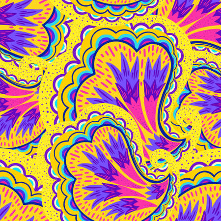 Funky colorful seamless psychedelic pattern for design and decoration. Vector hand drawn illustrationのイラスト素材