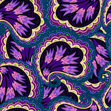 Funky colorful seamless psychedelic pattern for design and decoration. Vector hand drawn illustrationのイラスト素材