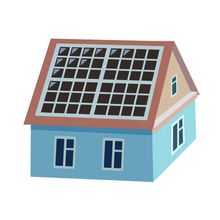 House with solar battery isolated on white background. Eco clean energy concept. Vector illustrationのイラスト素材