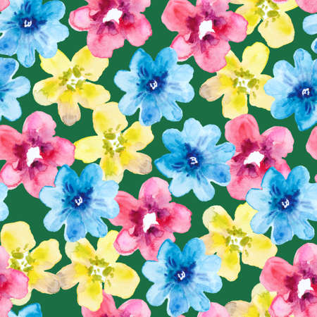 Watercolor seamless pattern with colorful abstract simple flowers. Cute festive floral print for design and fabric. High quality photoの写真素材