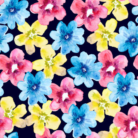 Watercolor seamless pattern with colorful abstract simple flowers. Cute festive floral print for design and fabric. High quality photoの写真素材