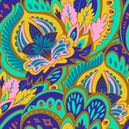 Funky colorful seamless psychedelic pattern for design and decoration. Vector hand drawn illustrationのイラスト素材