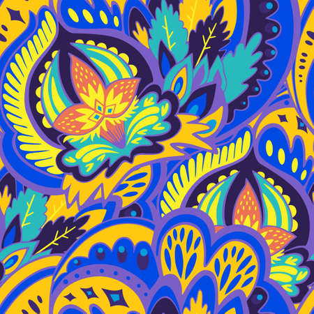 Funky colorful seamless psychedelic pattern for design and decoration. Vector hand drawn illustrationのイラスト素材