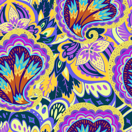 Colorful seamless pattern with crazy psychedelic organic abstract elements, print with plant and mushrooms motifs and bright neon colors . Vector illustrationのイラスト素材