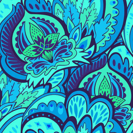 Funky colorful seamless psychedelic pattern for design and decoration. Vector hand drawn illustrationのイラスト素材