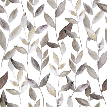 Watercolor seamless pattern with golden shimmering abstract plants and leaves for fabric and design. High quality illustrationの写真素材