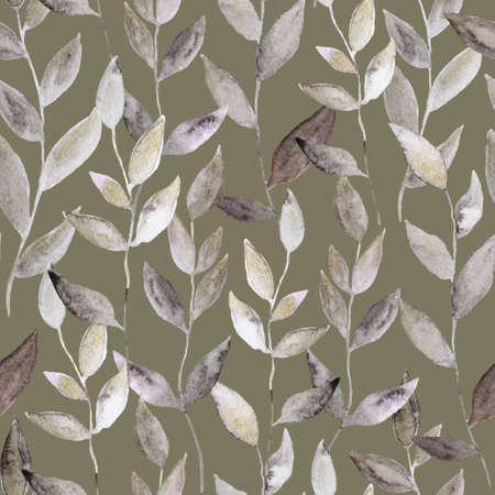 Watercolor seamless pattern with golden shimmering abstract plants and leaves for fabric and design. High quality illustrationの写真素材