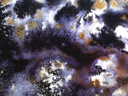 Black and gold abstract liquid ink texture with glittering sparkles, decorative background for design. High quality hand painted texture.の写真素材