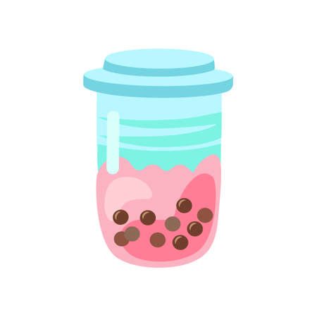 Bubble tea cup isolated on white background. Cartoon glass with milk shake. Asian food desert. Vector illustrationのイラスト素材