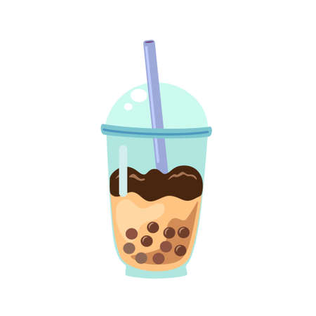 Bubble tea cup isolated on white background. Cartoon glass with milk shake. Asian food desert. Vector illustrationのイラスト素材