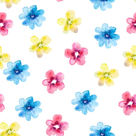 Watercolor seamless pattern with colorful abstract simple flowers. Cute festive floral print for design and fabric. High quality photoの写真素材