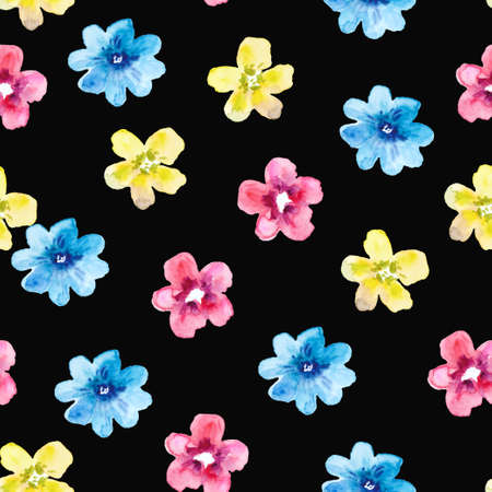 Watercolor seamless pattern with colorful abstract simple flowers. Cute festive floral print for design and fabric. High quality photoの写真素材