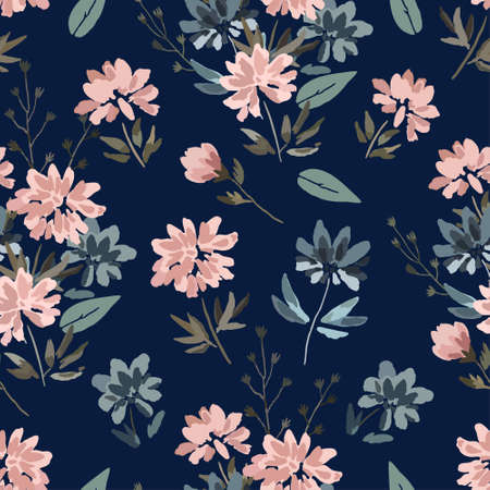 Seamless pattern with cute delicate pastel flowers in watercolor style isolated on white background. Vector illustrationのイラスト素材