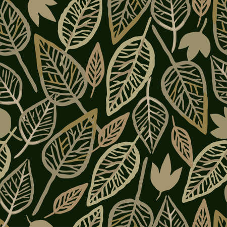 Seamless pattern with skeleton autumn leaves. Vector hand drawn illustration for design and decor.のイラスト素材