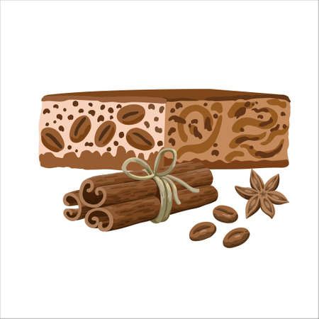 Colorful hand made coffee soap illustrations isolated on white background. Vector hand drawn design elements.のイラスト素材