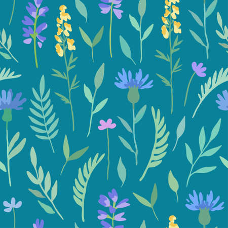 Seamless pattern with abstract meadow flowers in delicate watercolor style. Vector illustrationのイラスト素材