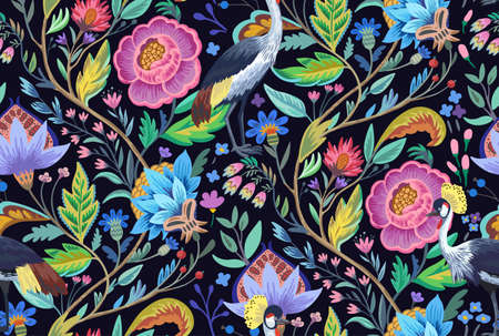 Vintage floral ornamental pattern in victorian style for decor, wallpaper, fabric design. Original vector illustrationのイラスト素材