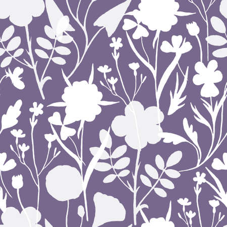 Seamless pattern with cute silhouettes of wild meadow flowers. Decorative texture for decor and design.の写真素材
