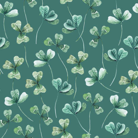 Seamless pattern with clover leaves. Hand drawn watercolor illustration. High quality texture for design and decor.の写真素材