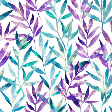 Seamless pattern with abstract magic fairy leaves. Watercolor hand drawn illustrationの写真素材
