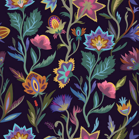 Vintage floral ornamental pattern in victorian style for decor, wallpaper, fabric design. Pastel gentle whimsical ornament. Original vector illustrationのイラスト素材