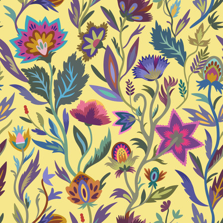 Vintage floral ornamental pattern in victorian style for decor, wallpaper, fabric design. Pastel gentle whimsical ornament. Original vector illustrationのイラスト素材