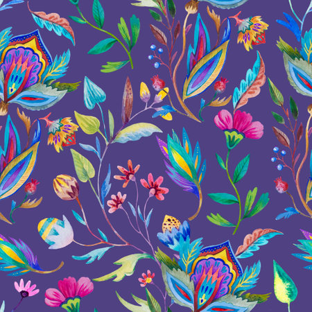 Vintage floral ornamental pattern in victorian style for decor, wallpaper, fabric design. Pastel gentle whimsical ornament. Original watercolor illustrationの写真素材