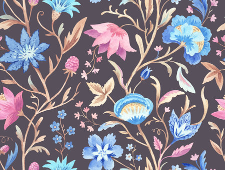 Vintage floral ornamental pattern ni victorian style for decor, wallpaper, fabric design. Original watercolor illustrationの写真素材