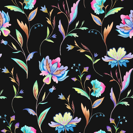 Vintage floral ornamental pattern in victorian style for decor, wallpaper, fabric design. Original watercolor illustrationの写真素材