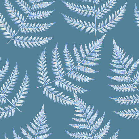 Hand drawn seamless pattern with fern leaves. Detailed watercolor graceful botanical illustration.の写真素材