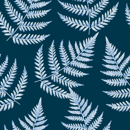 Hand drawn seamless pattern with fern leaves. Detailed watercolor graceful botanical illustration.の写真素材