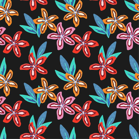 Colorful vivid psychedelic pattern with abstract tropical flowers for fabric, wrapping paper and design. Vector illustrationの写真素材