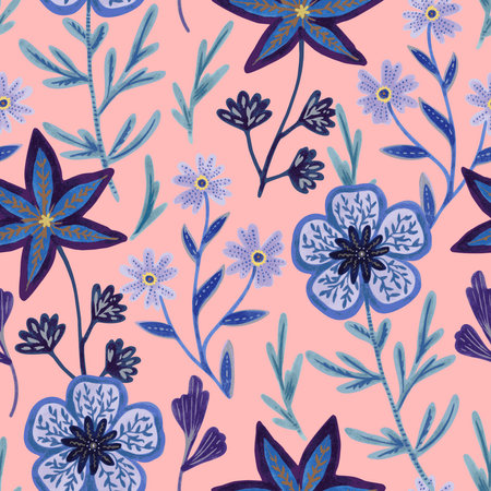 Seamless pattern with abstract hand drawn romantic floral elements for design and textile. Vector illustrationの写真素材